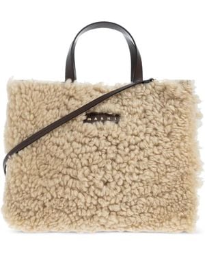 Marni Museo Soft East/West Lamb Fur Tote Bag - Natural