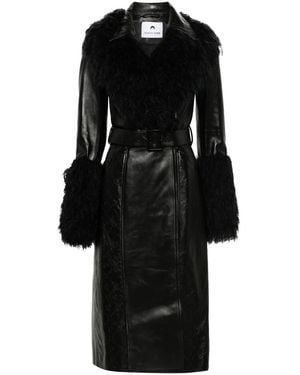 Marine Serre Leren Trenchcoat Met Monogram - Zwart