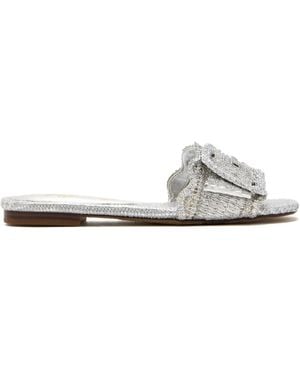 Sam Edelman Bambi Buckle-Embellished Woven Sandals - White