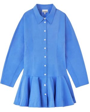 Ganni Ruffled-Hem Shirt Dress - Blue