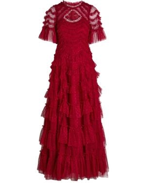 Needle & Thread Aviana Ruffled Embroidered Tulle Gown