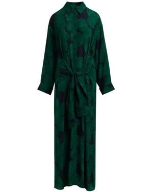 Essentiel Antwerp Tropical-Print Tie-Waist Shirt Midi Dress - Green