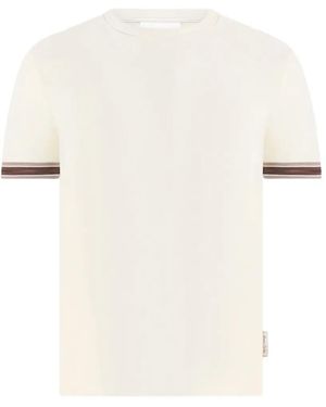 Manière De Voir Layton Cream Cotton T-Shirt With Topstitching - White