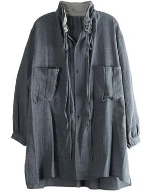 Y's Yohji Yamamoto Drawstring-Collar Oversized Shirt - Grey