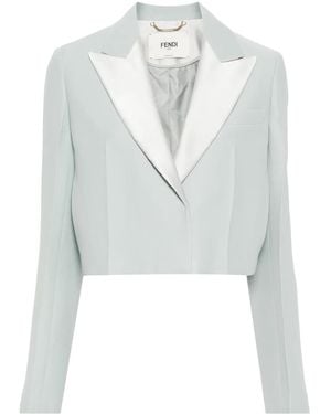 Fendi Cropped Contrast-Panel Blazer - White