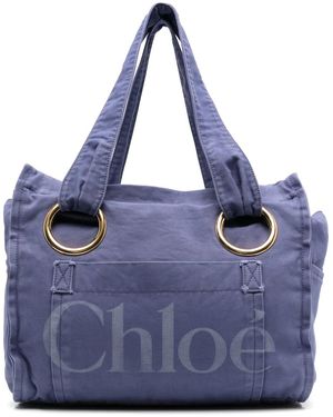 Chloé Medium Logo-Print Tote Bag - Blue