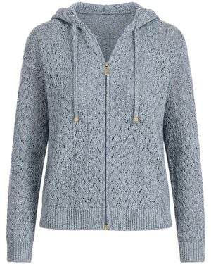 Eleventy Pointelle-Knit Zip-Up Hoodie - Blue