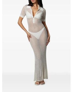 Kiki de Montparnasse Crochet-Knit Polo-Collar Maxi Dress - White