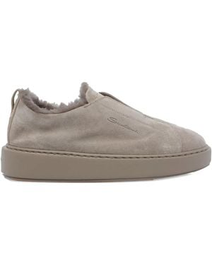 Santoni Round-Toe Suede Sneakers - Gray