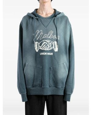 Malbon Golf Union Made Logo-Print Faded-Effect Hoodie - Blue