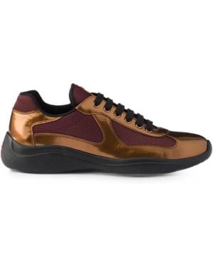 Prada America's Cup Metallic Leather And Bike Fabric Trainers - Brown