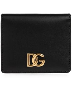 Dolce & Gabbana Logo-Plaque Leather Wallet - Black