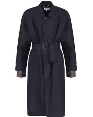 MM6 by Maison Margiela Iridescent Belted Trench Coat - Blue