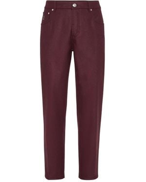 Brunello Cucinelli Logo-Embroidered Trousers - Purple