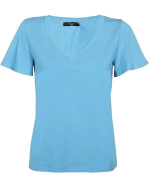 Weekend by Maxmara V-Neck Ruffled-Sleeve T-Shirt - Blue