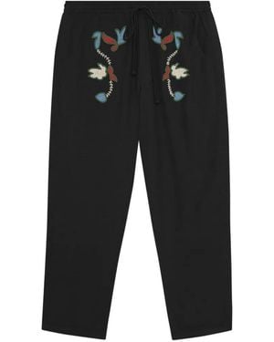 BAZISZT Rouat Floral-Embroidered Trousers - Black