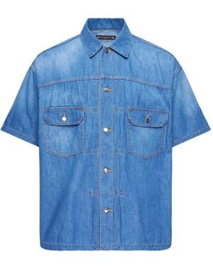 Mastermind Japan Skull-Patch Short-Sleeve Shirt - Blue