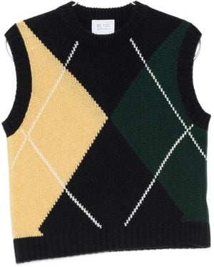Be You Argyle-Knit Sleeveless Vest - Black