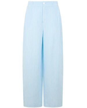 120% Lino Linen Wide-Leg Trousers - Blue