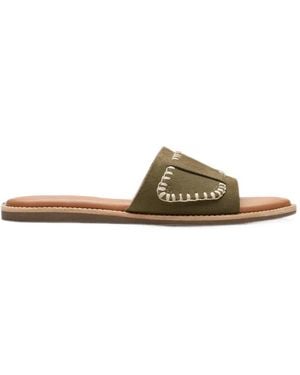 Clarks Maritime Whipstitch-Detail Suede Flat Sandals - Green
