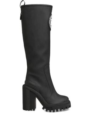 Dolce & Gabbana Logo-Patch Rubberised Leather Boots - Black