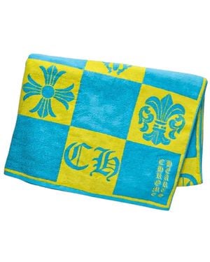 Chrome Hearts Plaid-Pattern Beach Towel - Blue