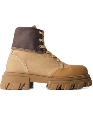 Ganni Lace-Up Canvas Boots - Natural
