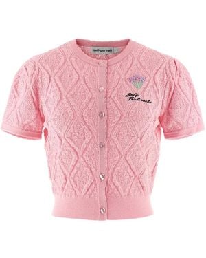 Self-Portrait Pointelle Knit Top - Pink