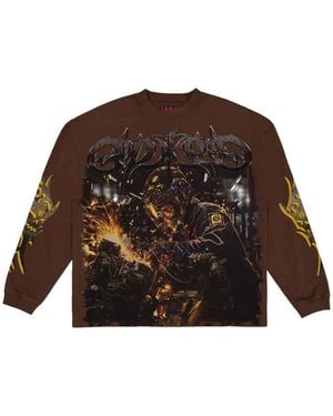 Godspeed Steel Sharpens Steel Graphic-Print Long-Sleeve T-Shirt - Brown