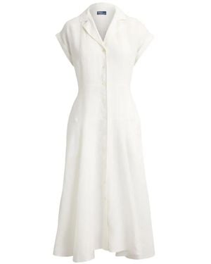 Polo Ralph Lauren Robe-Chemise Mi-Longue Évasée En Lin - White