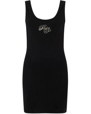 Philipp Plein Mini Logo-Strass Dress - Black
