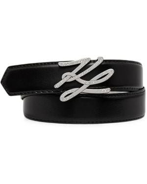 KARL LAGERFELD Reversible Crystal-Embellished Belt - Black