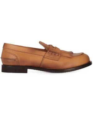 Miu Miu Fringed Leather Loafers - Brown