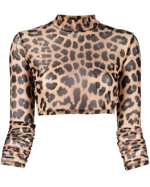Philipp Plein Leopard-Print Cropped Top - Brown