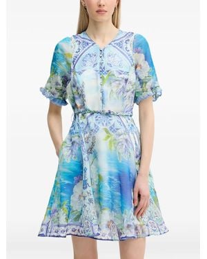 Hale Bob Cyrilla Floral-Print Belted Mini Dress - Blue