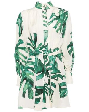 Raquel Diniz Marella Leaf-Print Belted Mini Dress - Green