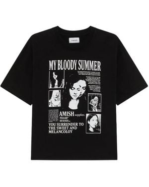 AMISH Graphic-Print Cropped T-Shirt - Black