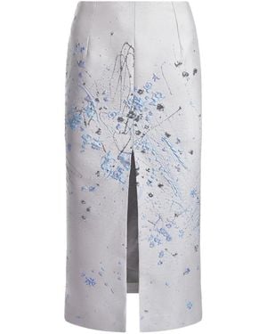 Mia Peculiar Brocade Split Midi Skirt - White