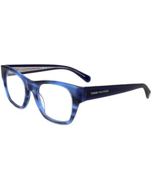 Tommy Hilfiger Horn-Effect Square-Frame Glasses - Blue