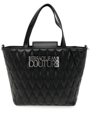 Versace Jeans Couture Quilted Logo-Plaque Tote Bag - Black
