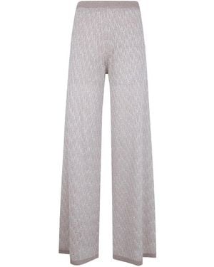 D.exterior Chevron-Knit Wide-Leg Trousers - Grey