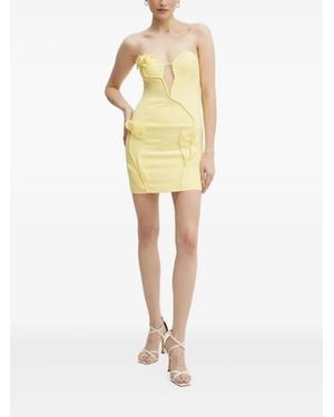 Bardot Flower-Embellished Strapless Mini Dress - Yellow