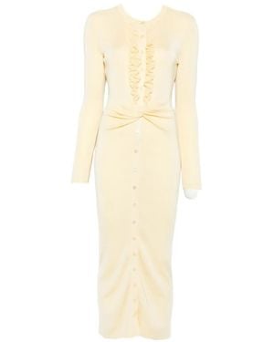 Self-Portrait Ruffled Twist-Detail Dress - White