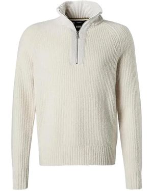BOSS Ribbed High-Neck Half-Zip Jumper - White