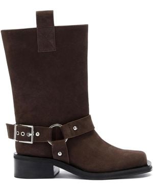 Ganni Buckle-Detail Suede Boots - Brown