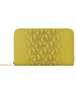 Michael Kors Monogram-Print Zip-Around Purse - Yellow