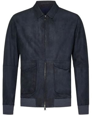Franzese Collection Double-Slider Zip Leather Jacket - Blue