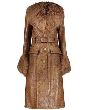 Burberry Snake-Effect Fur-Trim Jacket - Brown