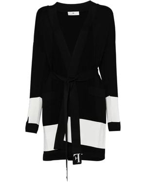 Elisabetta Franchi Stripe-Panel Belted Cardigan - Black