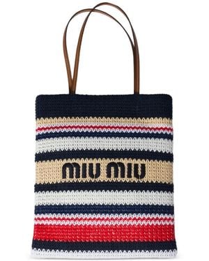 Miu Miu Gewebte Tote Bag mit Raffiabast-Effekt - Blau